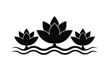 Black Lotus Flower Silhouettes on Water Waves 