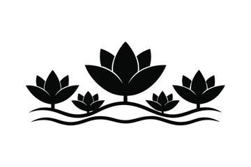 Black Lotus Flower Silhouettes on Water Waves 