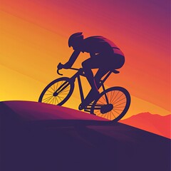 Obraz premium Silhouette of a cyclist conquering a hill at sunset.