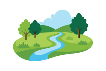 Tranquil River Meandering Through Verdant Field 