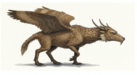 Fototapeta premium Antlered canid with wings strides forward