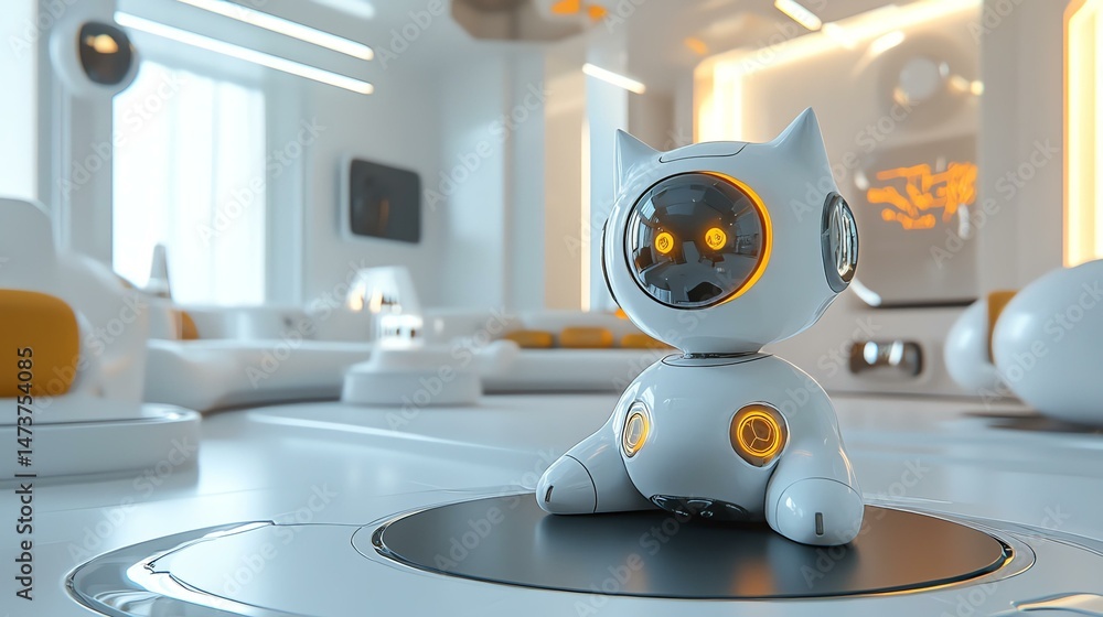Poster a robot is positioned on a table within a room. the scene depicts a solitary robotic figure in an in