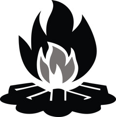 Camp Fire Flat Line Icon with Editable Stroke