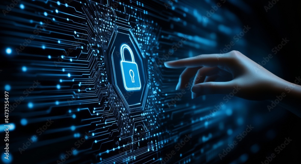 Aufkleber the concept of protecting digital information through cybersecurity and data protection