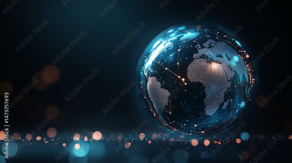 Poster a globe is depicted with a vibrant, glowing background. the image suggests a sense of global connect