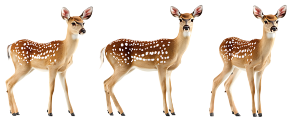 Forest deer duo set with natural antlers isolated on transparent background