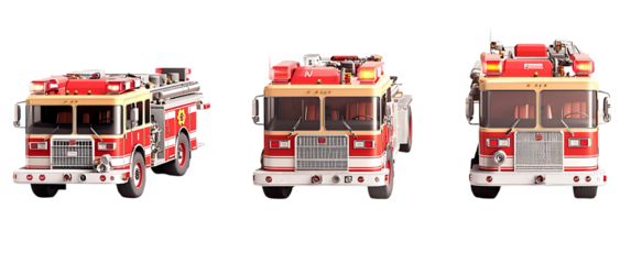 Fire truck collection front and side views isolated on transparent background
