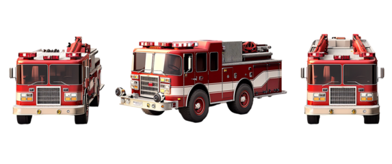 Fire truck collection front and side views isolated on transparent background
