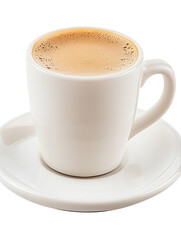 Obraz premium A white ceramic coffee cup with a matching saucer, perfect for espresso or cappuccino. transparent PNG
