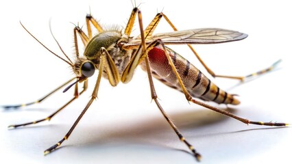 Naklejka premium Highly detailed macro photograph of a mosquito isolated on a clean white background