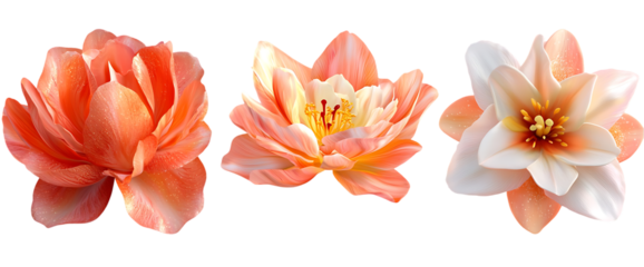 Set of Colorful Flowers on Transparent Background