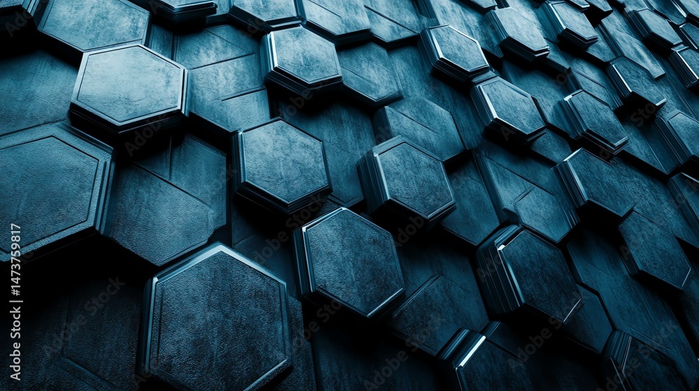 Poster the photo features a striking wall composed of repeating hexagons. the arrangement creates a visuall
