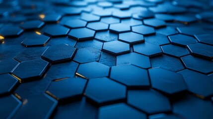 Obraz premium A close-up photograph features a vibrant blue hexagon. The image focuses on the geometric shape’s detailed form.