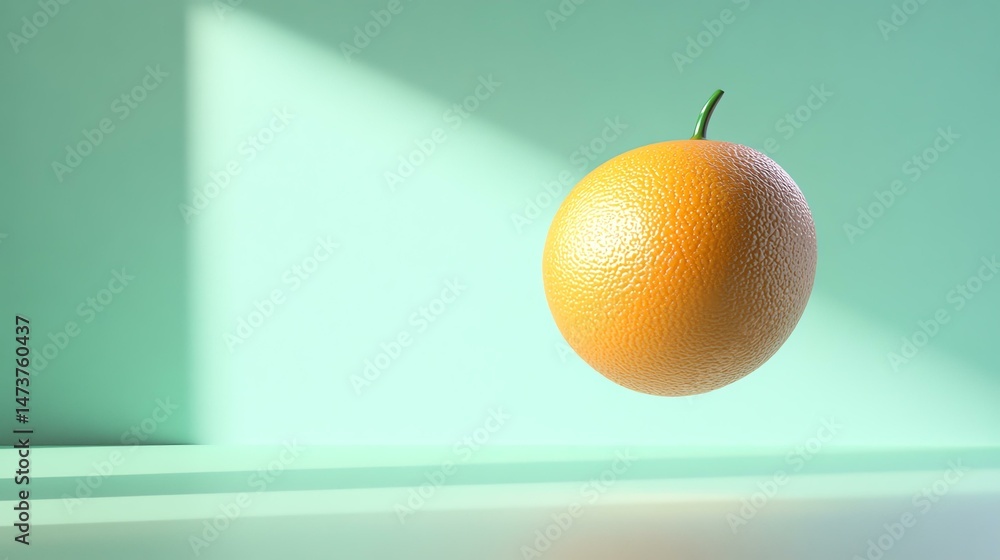 Poster a close-up photograph shows an orange resting on a table. the image focuses on the vibrant color and