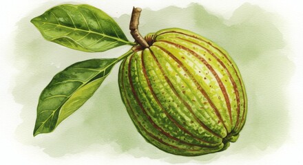 Breadfruit watercolor art lush botanical illustration