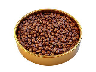 Fototapeta premium A classic brass coffee roasting drum with aromatic roasted coffee beans spilling out. transparent PNG