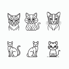 Cat Line Art Icons Vector Illustration Set