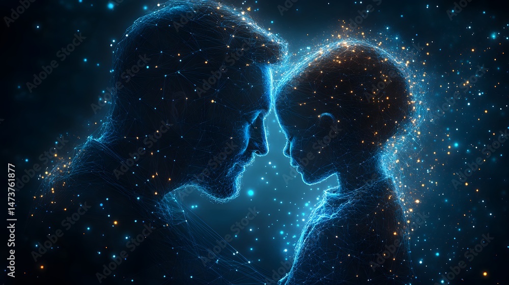 Poster a father and child share a tender connection, faces close in a loving embrace. rendered as interconn