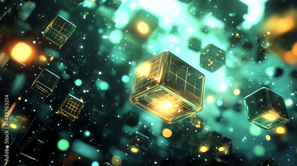 Aufkleber floating cubes create a surreal and abstract image. the cubes appear suspended in mid-air, forming a
