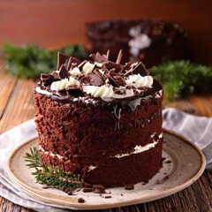 Delicious Black Forest gateau cake with cherries and chocolate shavings tempting dessert lovers