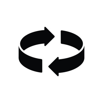 Circulation Arrow Icon, 3D Style, Rotation Symbol, Black on Transparent Background
