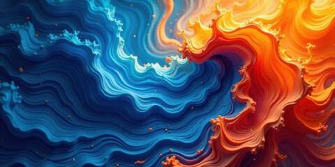 Fototapeta premium Abstract swirling patterns of vibrant blue and orange hues, creating a mesmerizing visual experience of dynamic energy and contrasting colors, ideal for artistic backgrounds or design projects.
