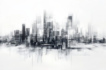 Fototapeta premium Abstract cityscape drawing in shades of gray and black.