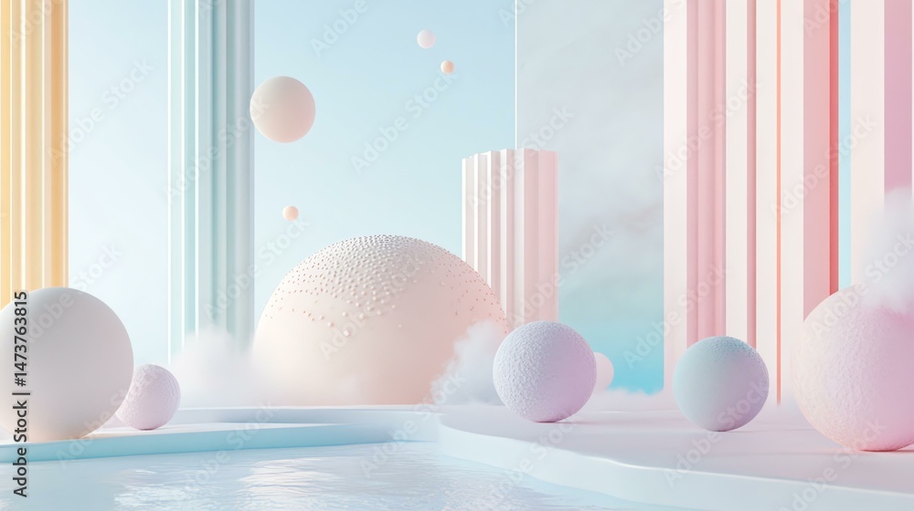 Poster a collection of eggs floats serenely in a pool of water. the scene presents a visually interesting a