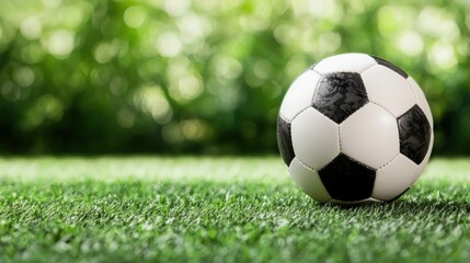 Fototapeta premium A soccer ball on a green field.