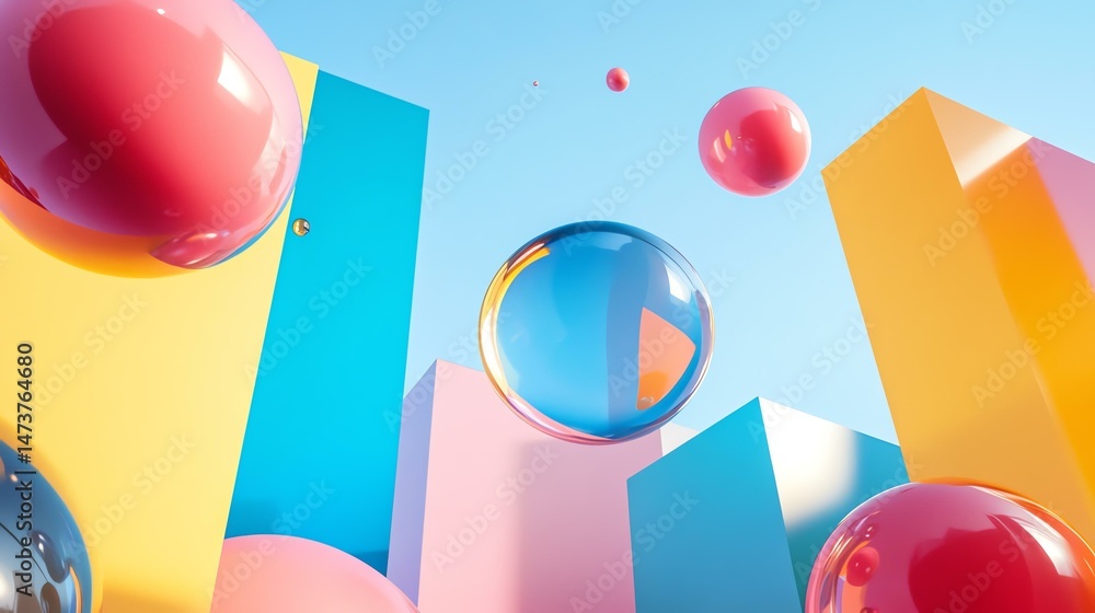 Poster the photo features a vibrant, abstract background filled with numerous colorful spheres of varying s