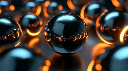 Glowing orange spheres illuminate the scene. The photo features a group of luminous, spherical objects.