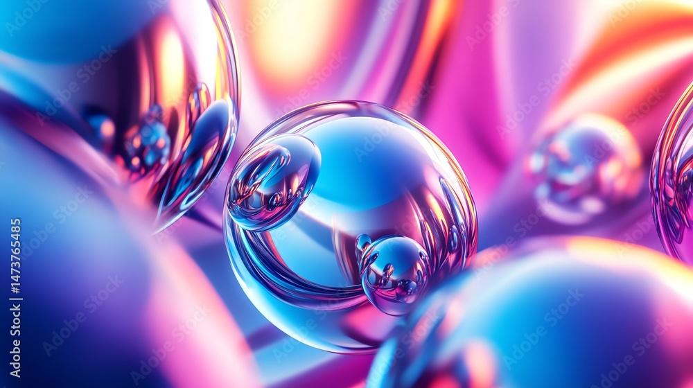 Poster the photo features a collection of glistening spheres. they appear to be shiny and clustered togethe
