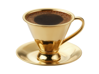 A brass South Indian coffee filter with a matching tumbler and saucer, used in Chennai. transparent PNG