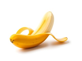 Partially Peeled Banana with a Smiley Face on White Background