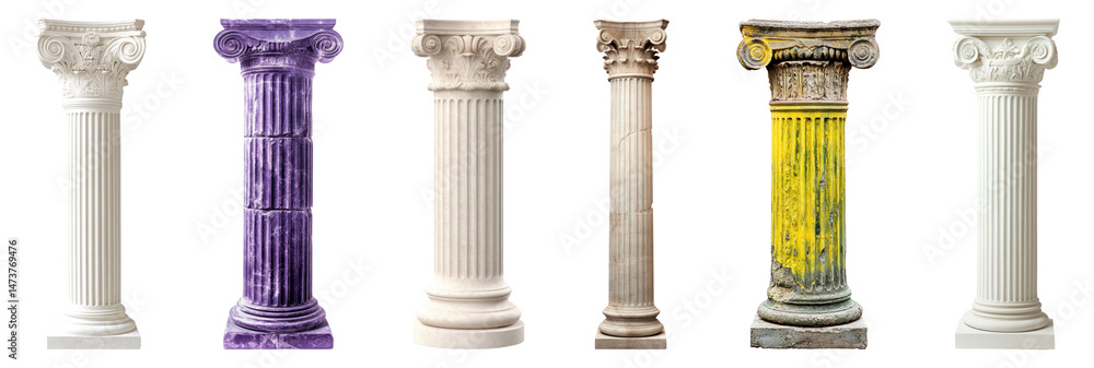 Poster png elegant ancient architectural columns, element set on transparent background