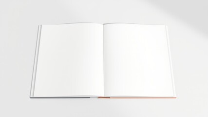 Blank Book Mockup Open Pages Displaying Clean, Unblemished White Space, Ideal for Design Presentations or Publication Layouts
