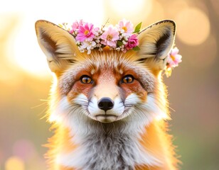 A whimsical fox in a flower crown