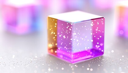 Translucent Cube with Gold and Purple Tones Modern Graphic Effect Image