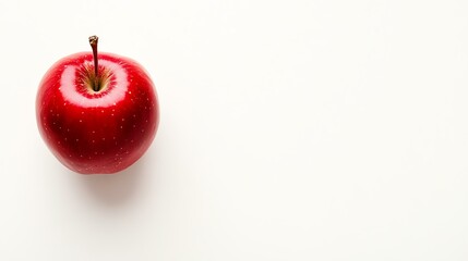 A single apple rests on a white surface.