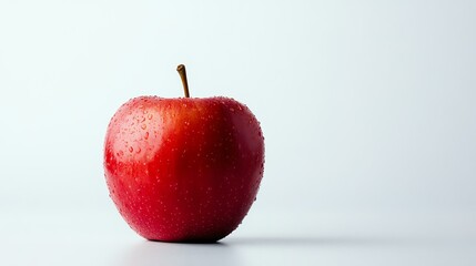 A glistening apple is covered in water droplets. The droplets add a refreshing and reflective quality to the fruit.