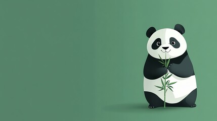 Fototapeta premium A panda bear is holding a bamboo plant. It’s a classic image of the beloved bear enjoying its favorite food.