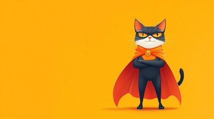A cat wearing a superhero cape poses confidently. It’s a charming image of a feline hero.
