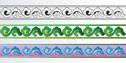 Buryad Mongolian traditional horn spiral ornament vector illustration set	