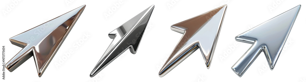 Poster cursor icon chrome material arrowhead weaponry dagger transparent background.