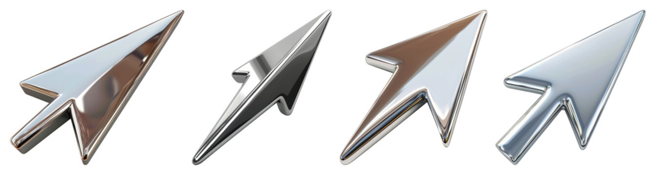 Cursor icon chrome material arrowhead weaponry dagger transparent background.