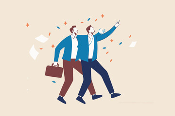 Merger and acquisition, company join force or partnership working together for new opportunity and successful concept, businessmen merging together celebrating and ambitious for bright future.