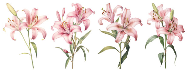 PNG Soft pink Lily branch lily illustration botanical transparent background.
