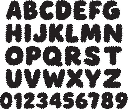 Furry Fluffy Fur  typography font lettering ABC cartoon vector text
