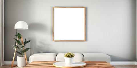 Modern Minimalist Living Room with Blank Frame for Artwork or Photography