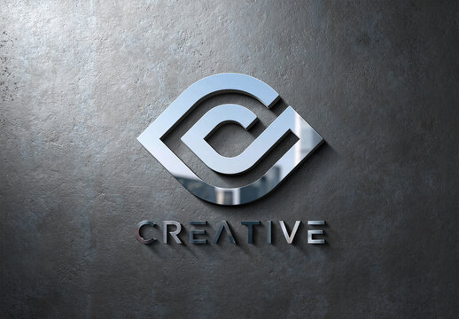 Reflective Chrome Logo on Eroded Metal Surface Mockup